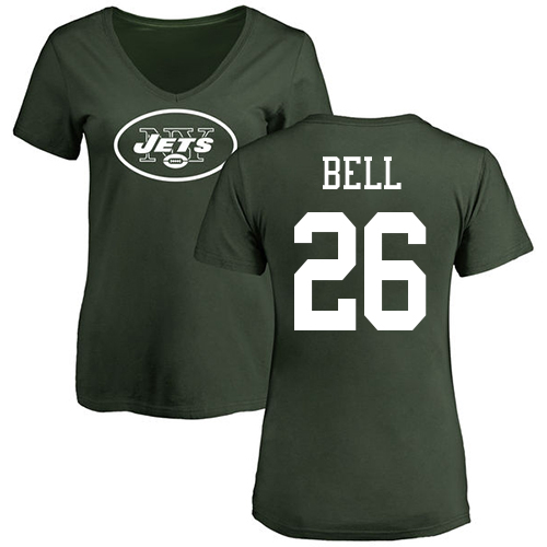 New York Jets Green Women LeVeon Bell Name and Number Logo NFL Football #26 T Shirt